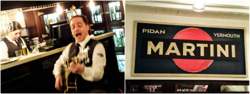 Gorka cantando el himno de la Bodega 1900 y cartel de Martini