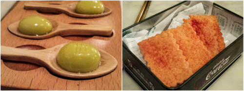 Aceituna-S con piparra y galletas de parmesano en bodega 1900